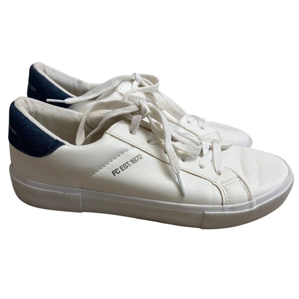 French Connection Womens White Low Top Sneakers Blue Heel FC EST. 1972 Size 8